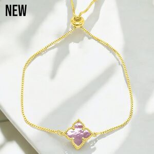 New Adornia Four Point Mother of Pearl Flower Bolo Bracelet Pink / Gold